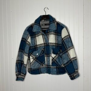 Zara Bloggers Favorite Cropped Plaid Oversize Boxy Shacket Jacket Size Small